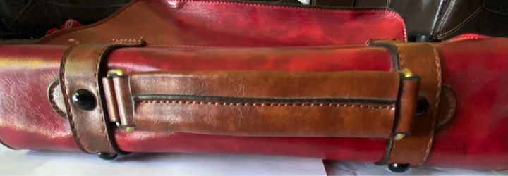 Red and brown Leather Ecosusi Messenger Bag