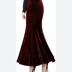 New Women’s Red Velvet High Waisted Fishtail Skirt