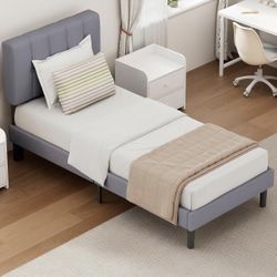Grey Upholstered Twin Bed Frame