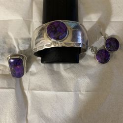 Jewelry: Sterling Silver And Purple Turquoise Set