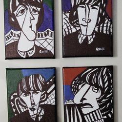 Set Of Beatles Original Paintings By Oscar Penalber - Size 5x7 Each.