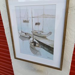 "Docked Sails" Coastal Scene Framed Print by Stupell Industries 17x21