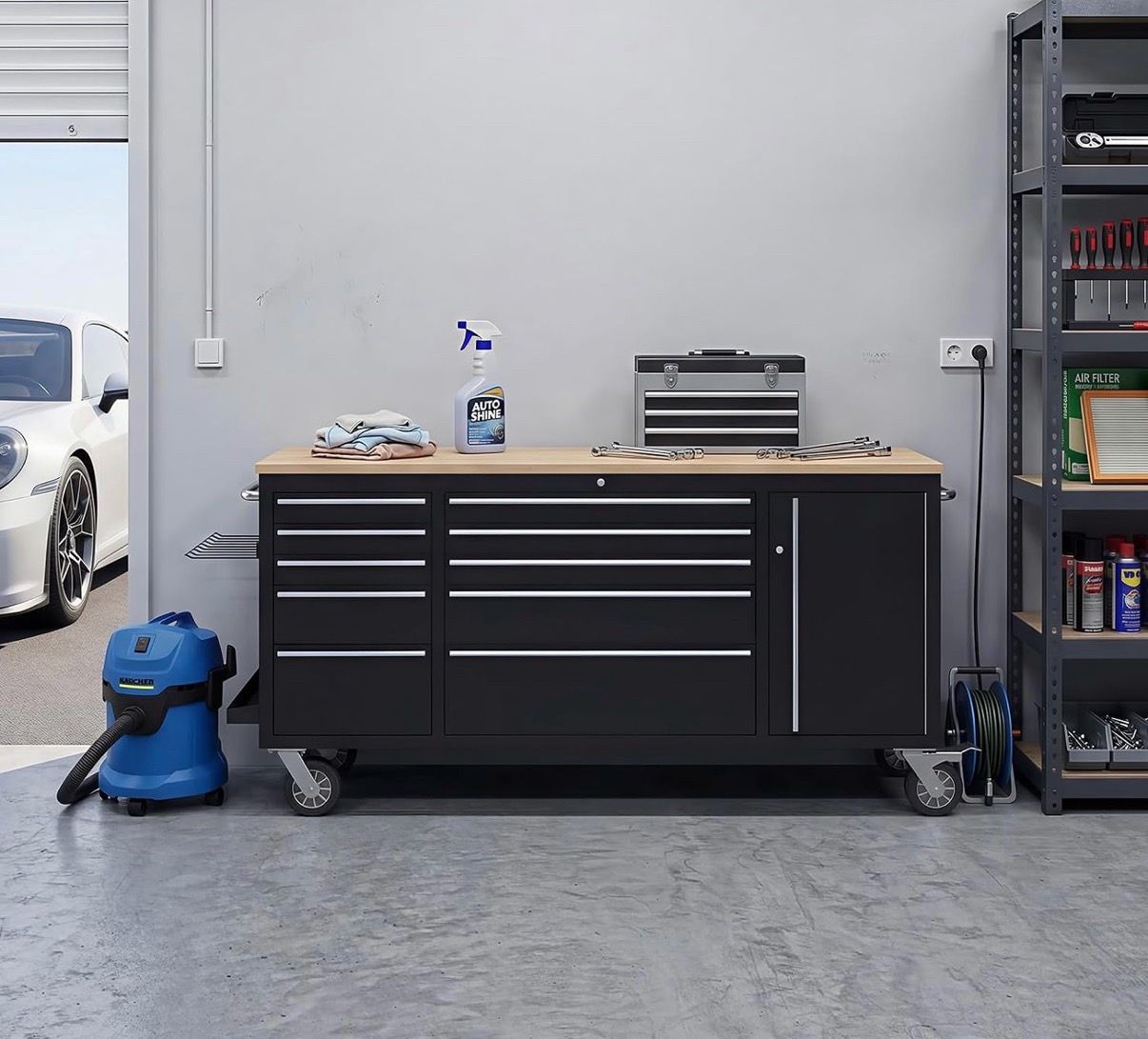 Rolling Tooling Rack 72-Inch Heavy Duty Rolling Tool Chest with 10 Drawers and Solid Rubber ...