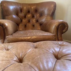 Ralph Lauren Writer’s Chair + Ottoman – Leather