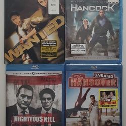 4 Blu-ray Movie Lot Hangover Hancock Wanted Righteous Kill Digital Bluray DVD