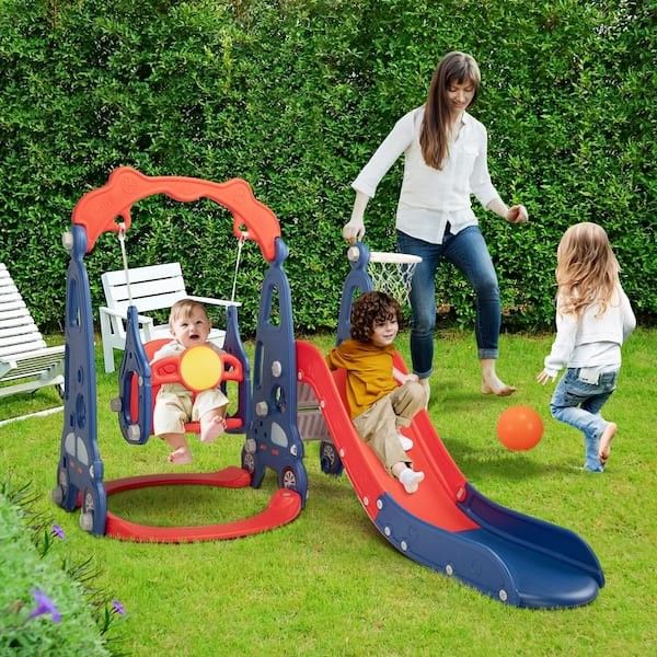 Kids Slide 3-in-1 and Swing Set Toddler Climber Playset Indoor Outdoor Playground, Blue Red,NEW 
