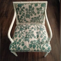 Vintage Bamboo-Style Accent Chair with Botanical Upholstery