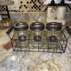 BRAND NEW - Set/3 Tealight Candles in Mason Jars in Wire Holding Tray