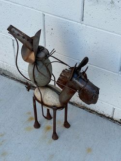 Handmade Metal and Stone Donkey Sculpture