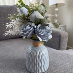 Silk Roses & Eucalyptus in Ceramic Vase Decor
