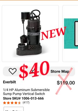 Everbilt 1/4 HP Submersible Sump Pump - Open Box/New