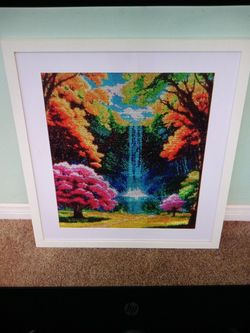 All Crystal Rhinestone Waterfall Diamond Painting Framed 3D Mosaic Art 25 Inches