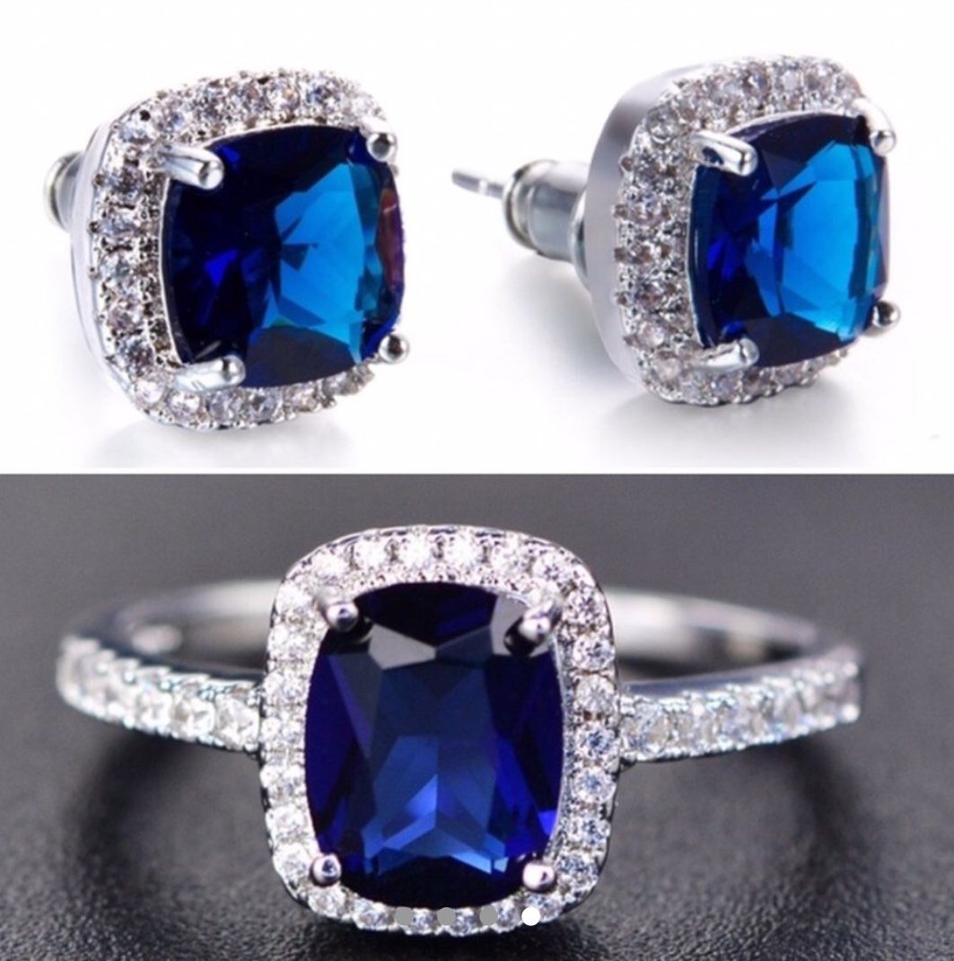 Blue Sapphire Ring And Earrings Set