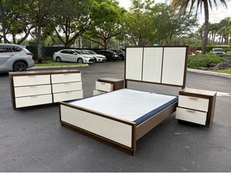 Beautiful Bedroom Set Queen Size MDF Wood Brown And White Color Like New By Vietnam Furniture