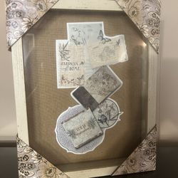 shadowbox DIY - 12 x 15 distressed wood / burlap backing / glass front  New - never opened can be hung vertically or horizontally