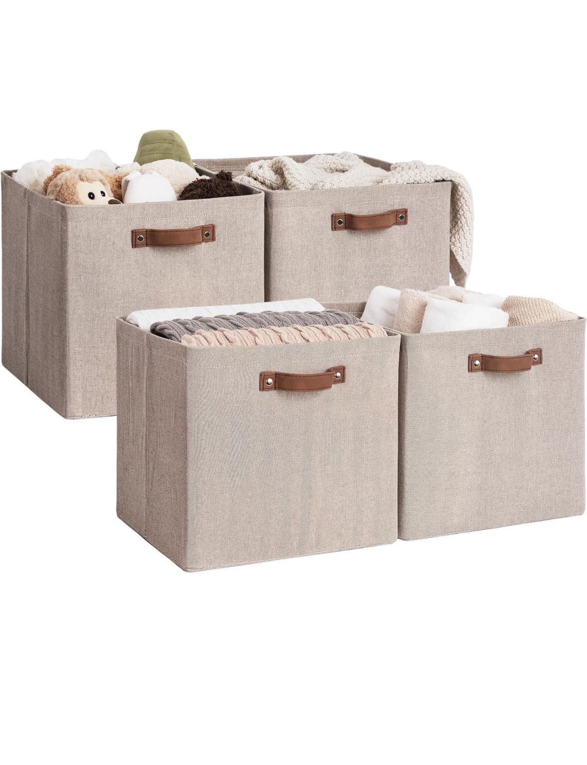 StorageWorks 13x13 Storage Cubes, Collapsible Storage Bins Organizer for Closet, Fabric Storage Box with PU Handles, Brown and Beige, 1-Pack