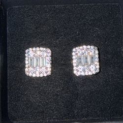 Square Shaped Diamond Cluster Earrings 