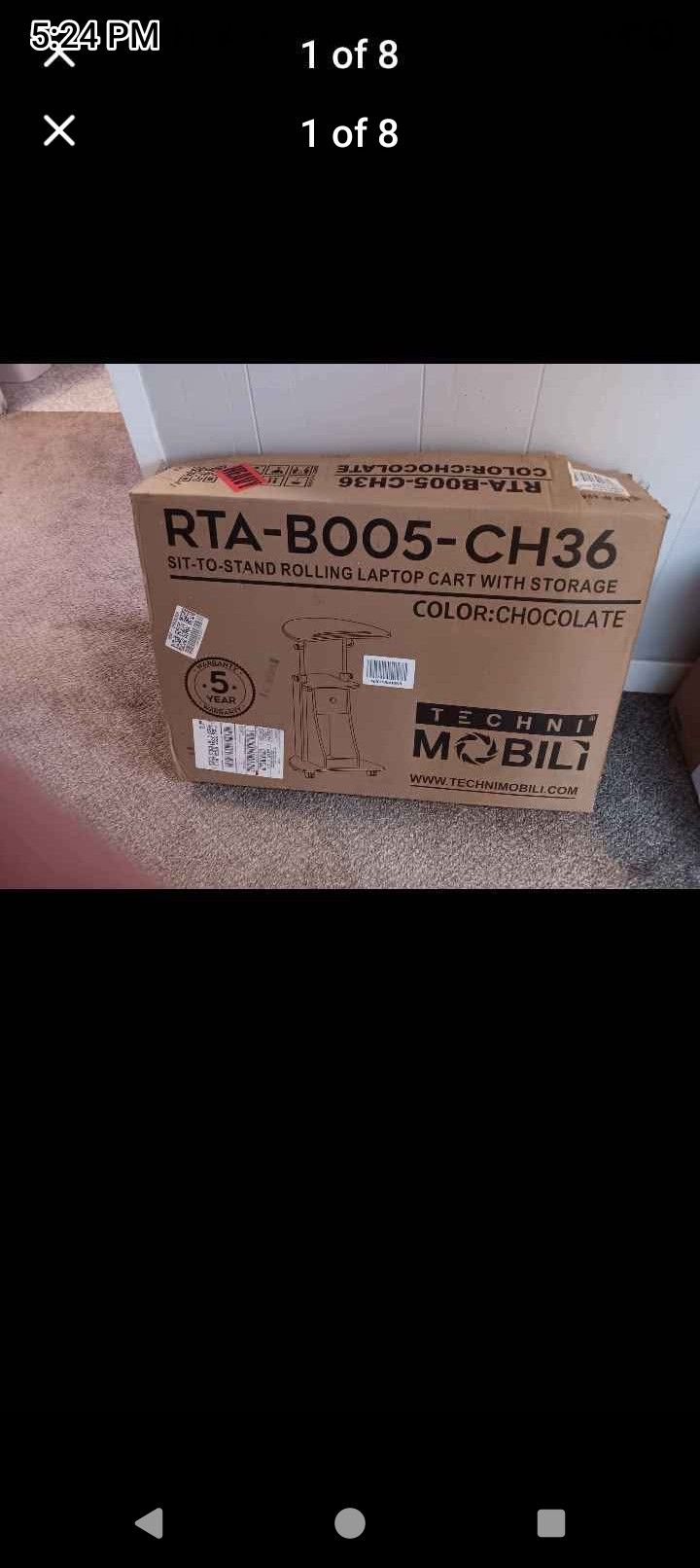 NEW In Box Sit To Stand Rolling Laptop Cart With Storage 