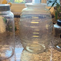 2 Plastic Containers Beverage 1 Glass Storage Jar