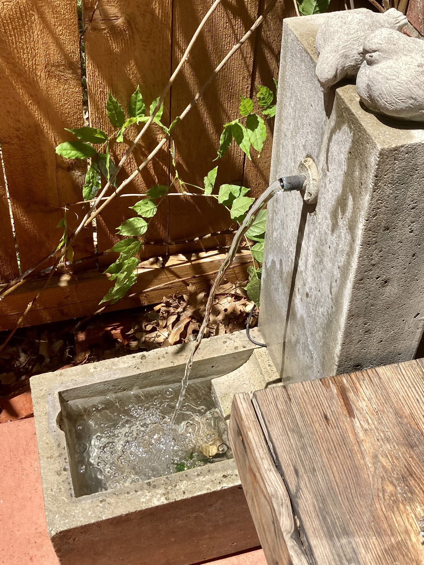 Concrete Bird Fountain With Green Light 