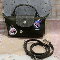 Longchamp Dark Green Mini Tote Bag, Classic Dumpling Shape 