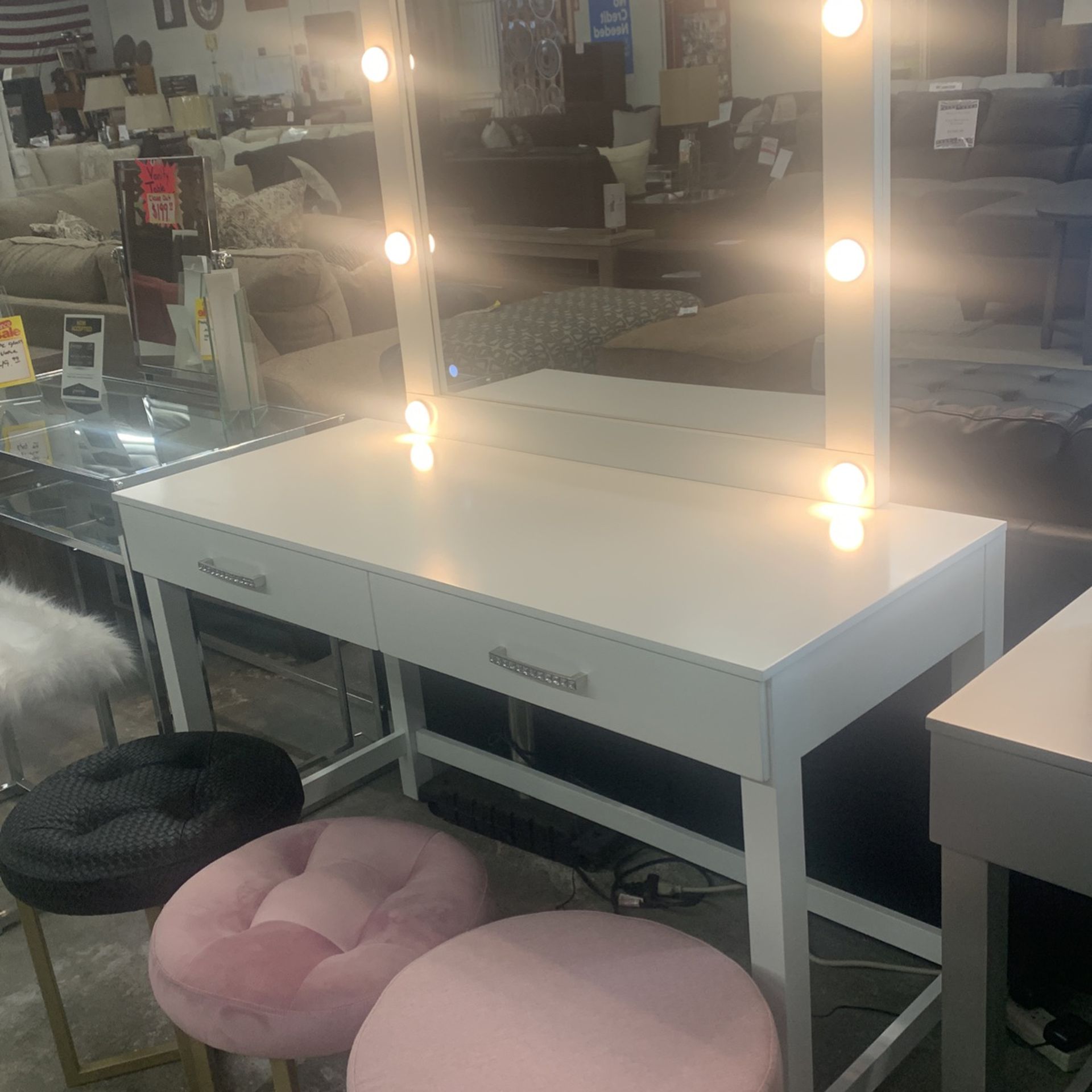 2 Pc White Vanity Set Desk And 3 Way Touch Lighted Mirror