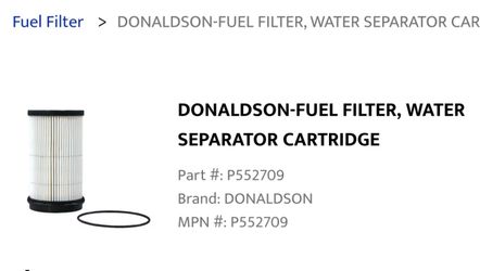 Cascadia fuel, and water separator filter