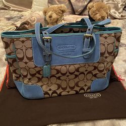 Coach Signature Blue Suede Leather Handbag