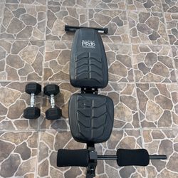 Marcy pro utility bench with 2 25LB Rubber Dumbbells