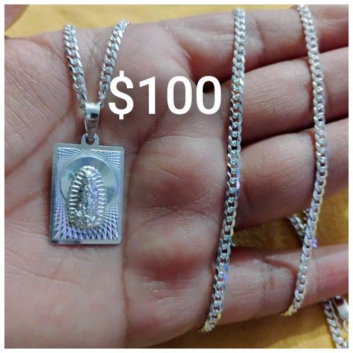 925 Sterling Silver Chain With The Pendant/Cadena Con Dije De La Virgen De Plata 925,All Products : American Fashion Style Bags On Sale