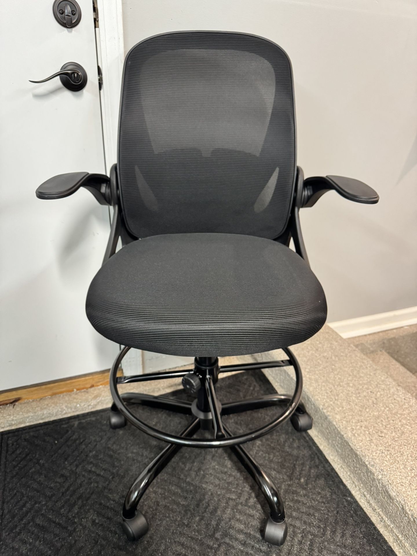 Brand New Black Mesh Back Height Adjustable Drafting Chair w/Flip Up Armrests & Adjustable Lumbar 