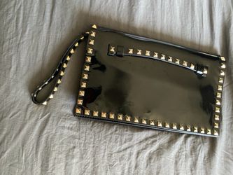 Valentino Garavani Black Patent Leather Studded Wristlet Clutch