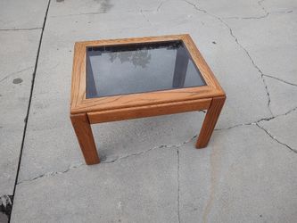 vintage mid-century modern wooden side table with glass top
