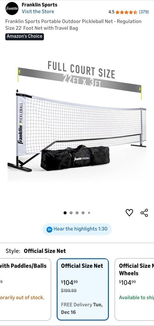 NEW Franklin Sports Portable Outdoor Pickleball Net