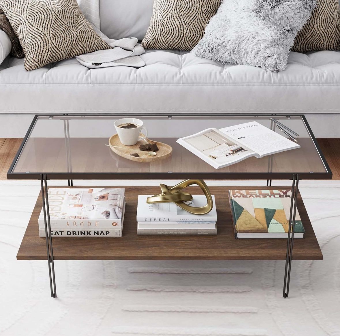 Modern Glass Coffee Table with Shelf