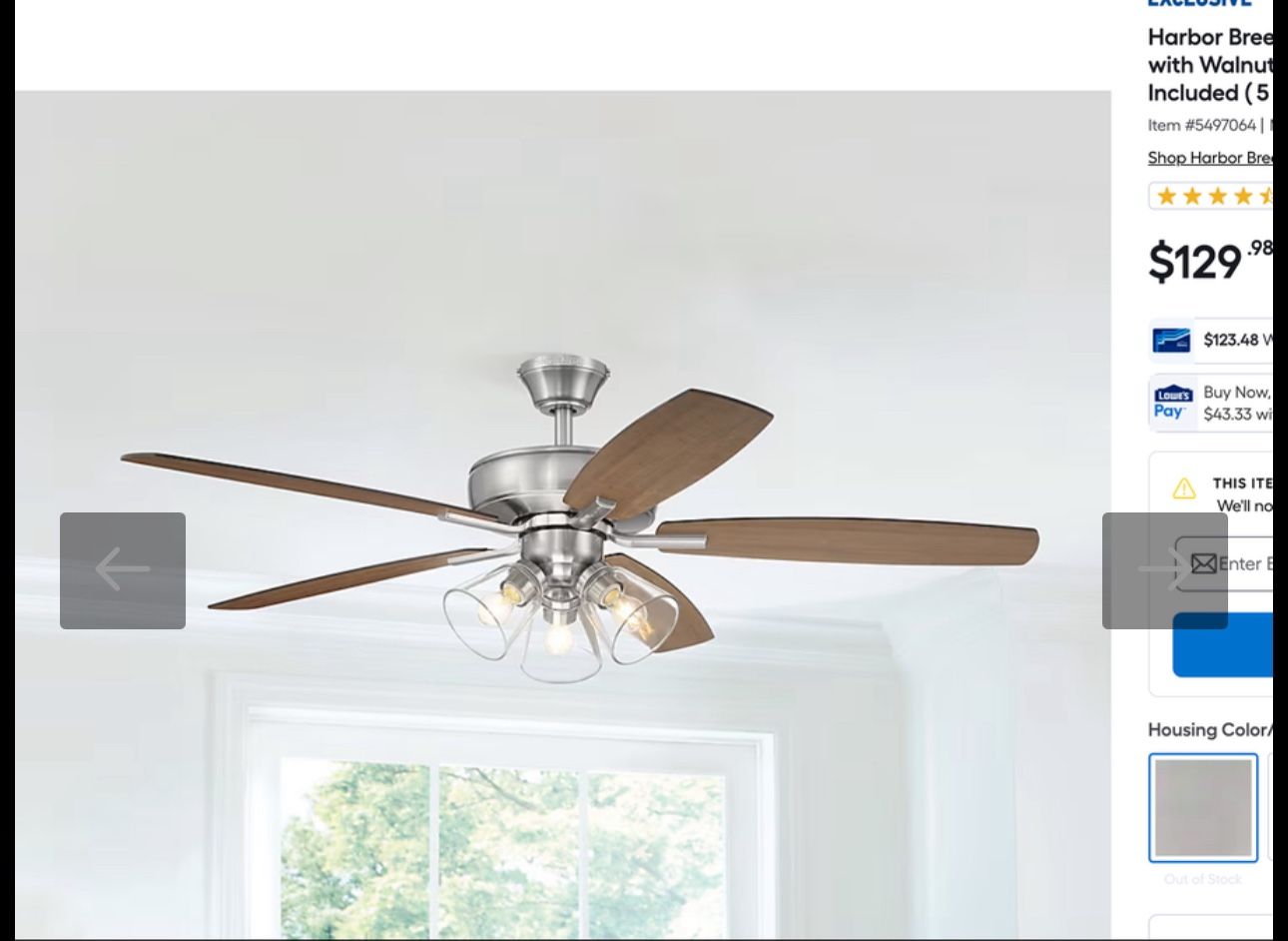 Harbor Breeze Eastbrook 52-in Downrod or Flush Mount Brushed Nickel with Walnut/Dark Walnut Blades Ceiling Fan With Light - Remote Included ( 5 -Blade