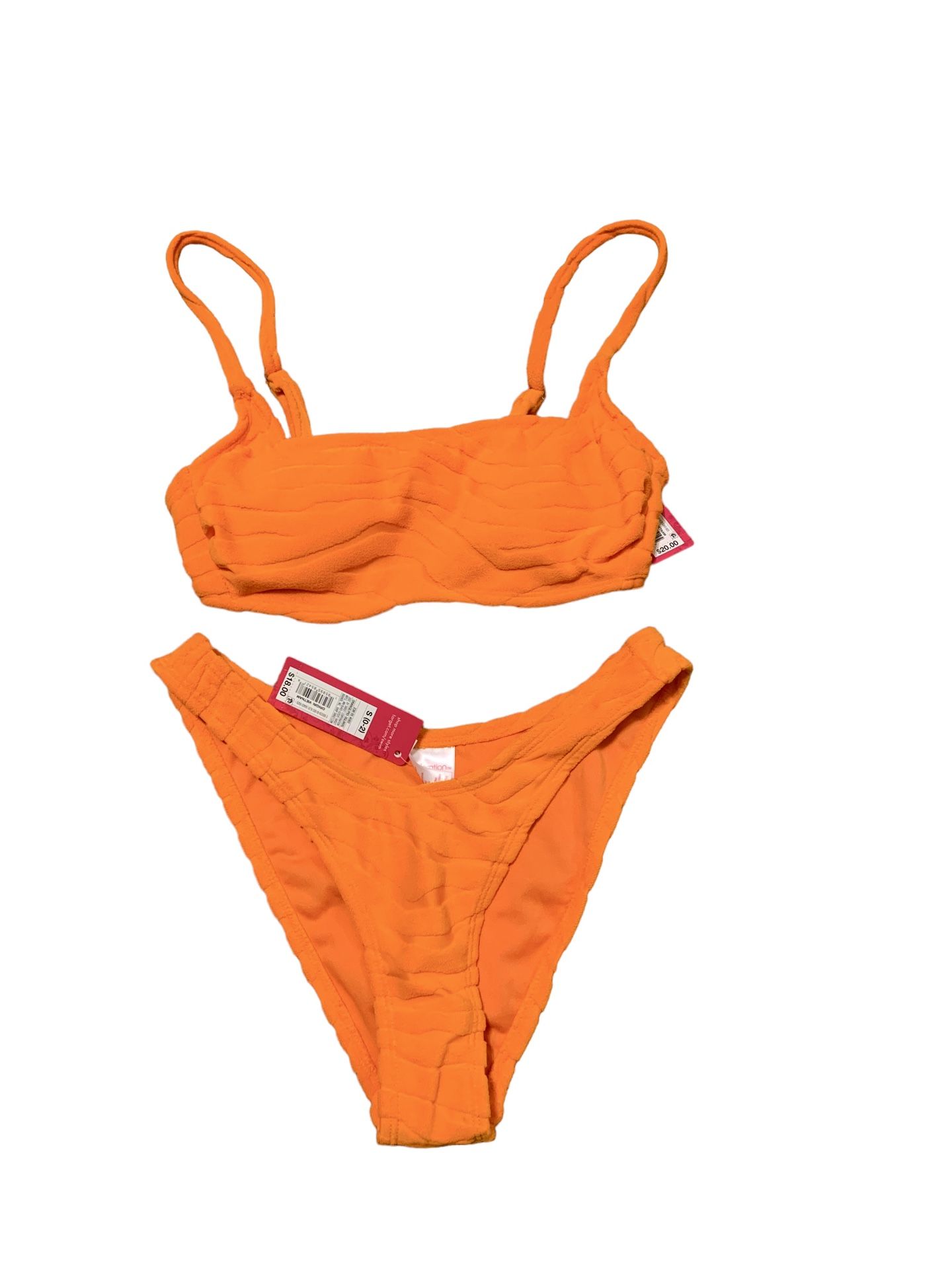 NWT Xhilaration Neon Bright Orange Terry Cloth Swim Suit Bikini Set size Small S