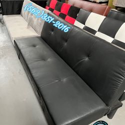 Black Futon Couch Sofá New Faux Leather Bonito 