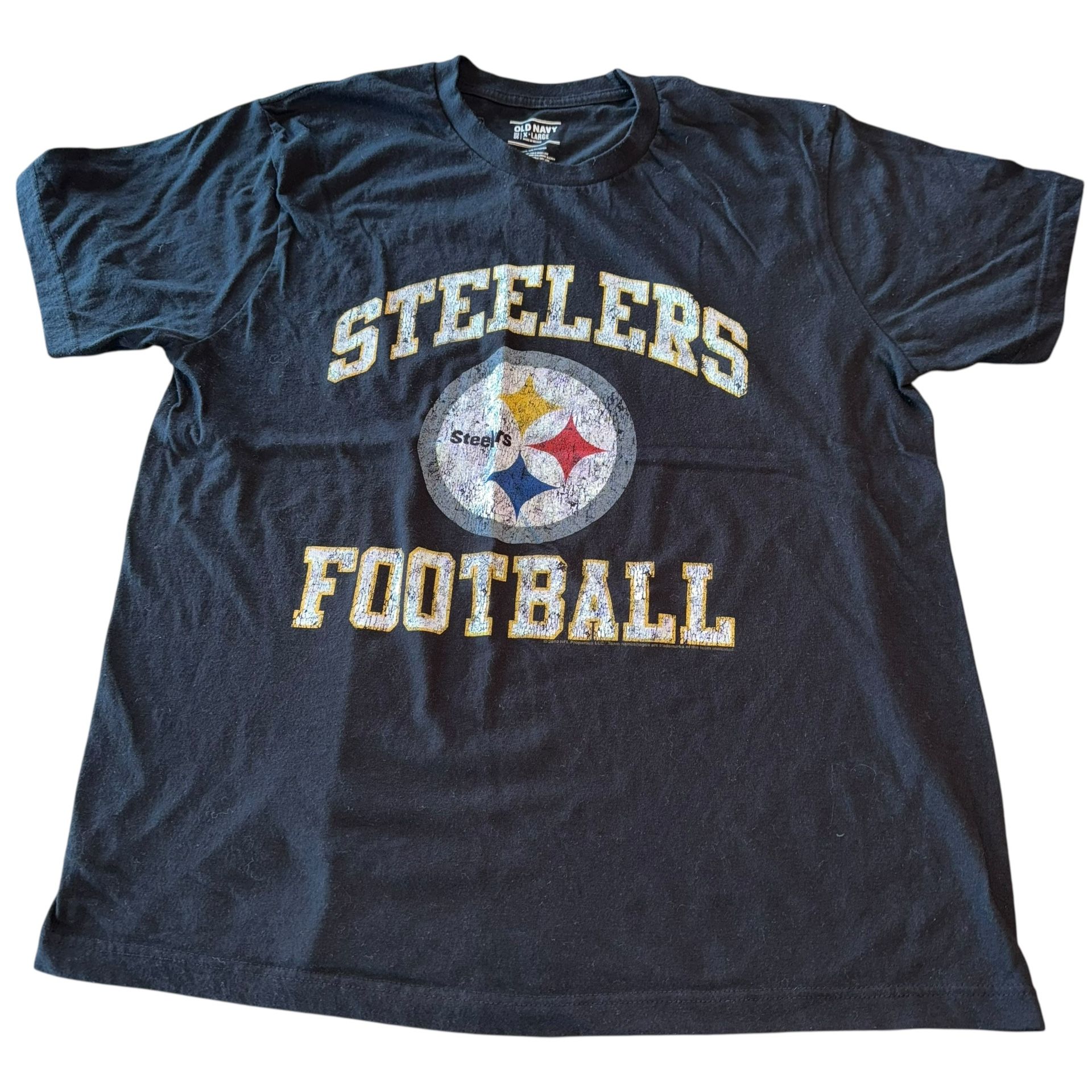 Pittsburgh Steelers Old Navy T-Shirt Size Men’s XL Black Vintage Look Pre Owned The product is a pre-owned Men's XL black vintage look T-shirt featu
