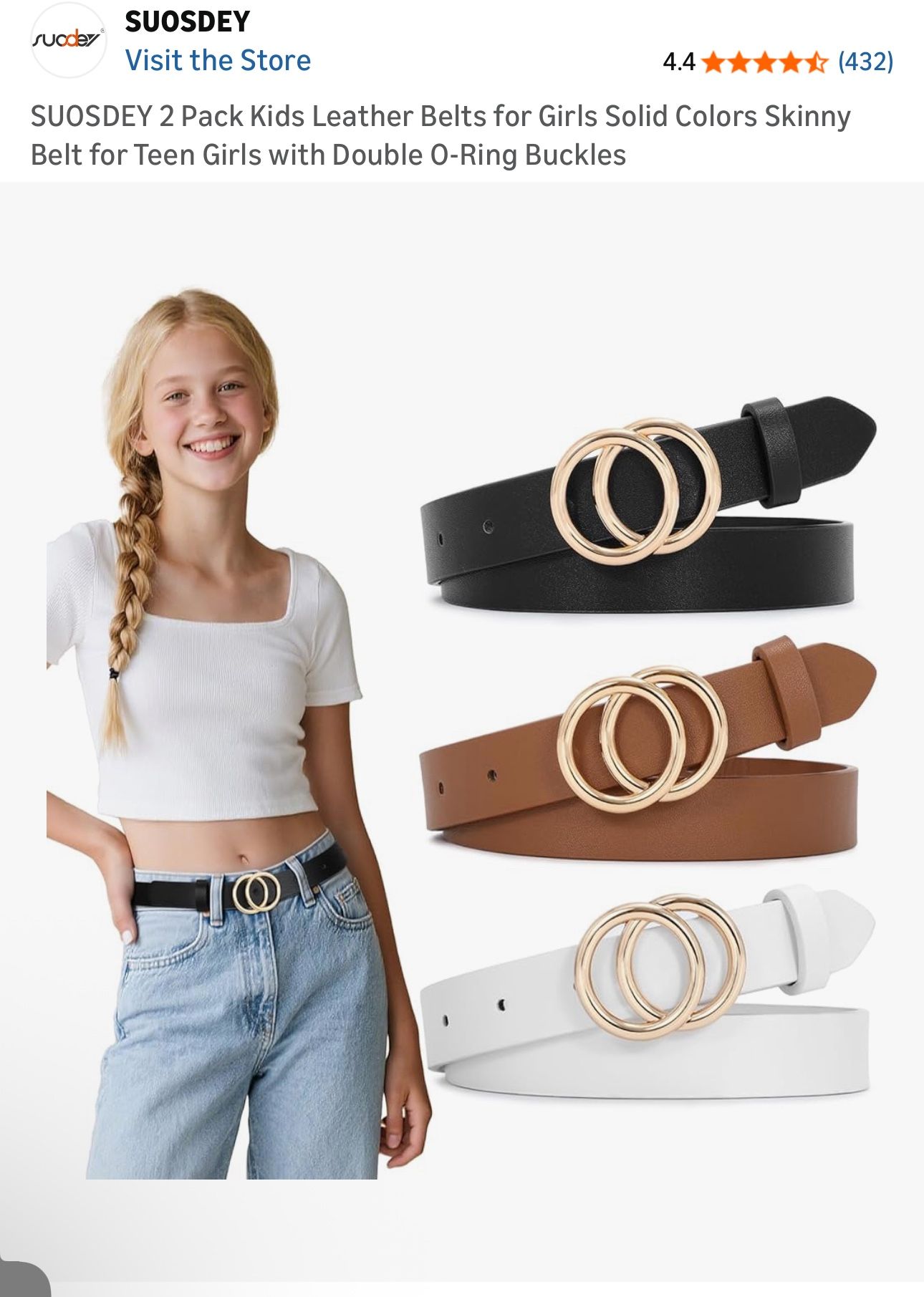 New Young Girls Belts 3 Pack