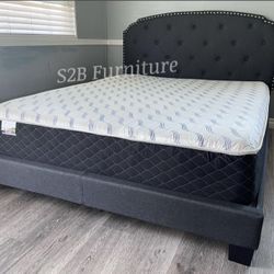 Twin Dark Grey Burlap Bed With Ortho Mattress Included!!