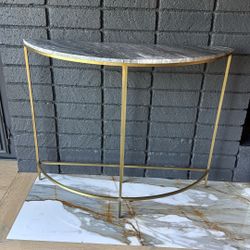 End Table, Side Table, Stone, And Brass Marble And Brass