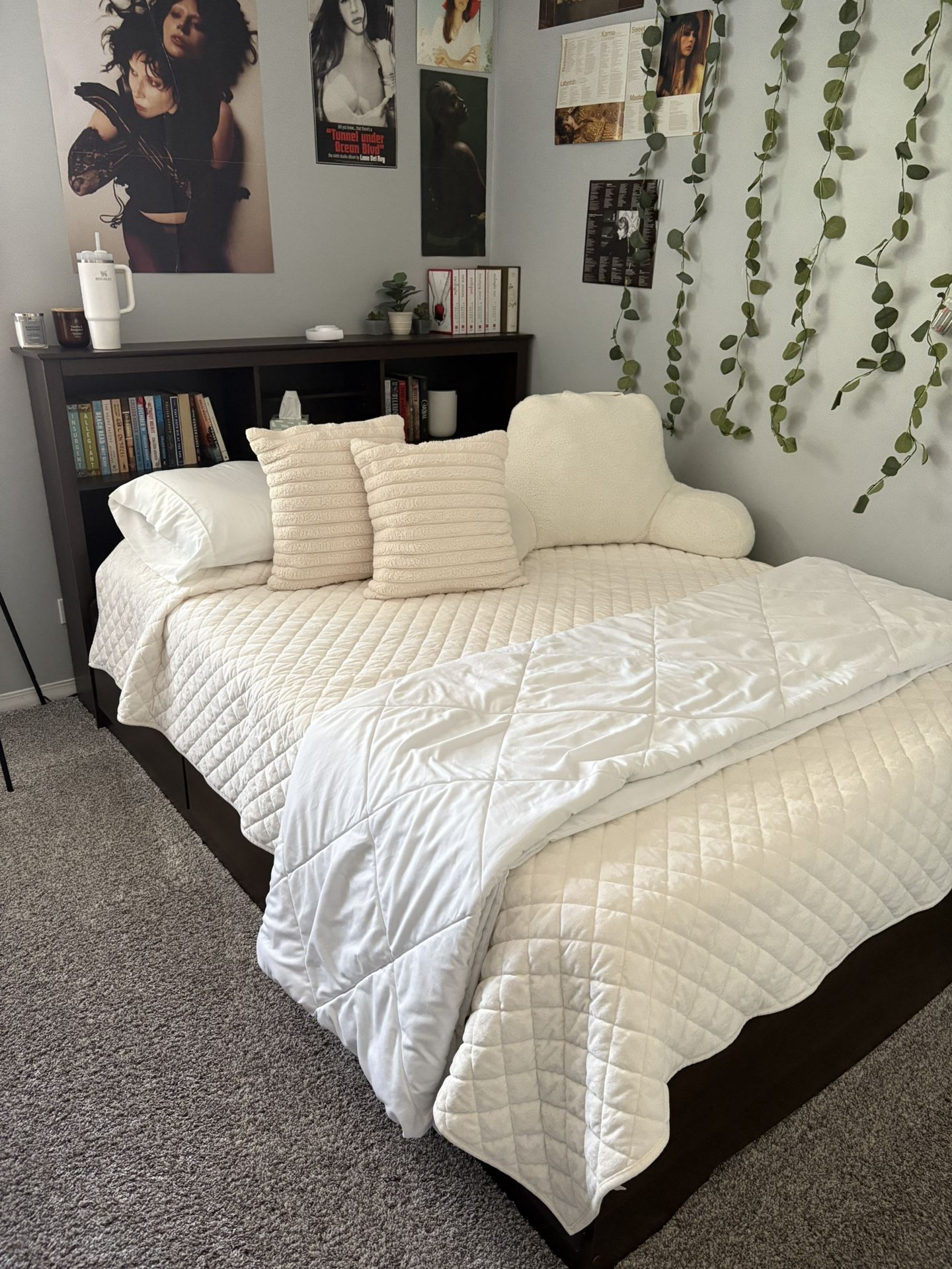 Queen Bed Frame With bookshelf