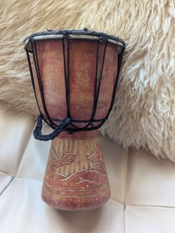 Mini bongo drum handheld wood carved tribal instrument hand sized mini musical Hawaii island surf