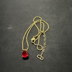 Christian Dior gold plated vintage necklace with red crystal