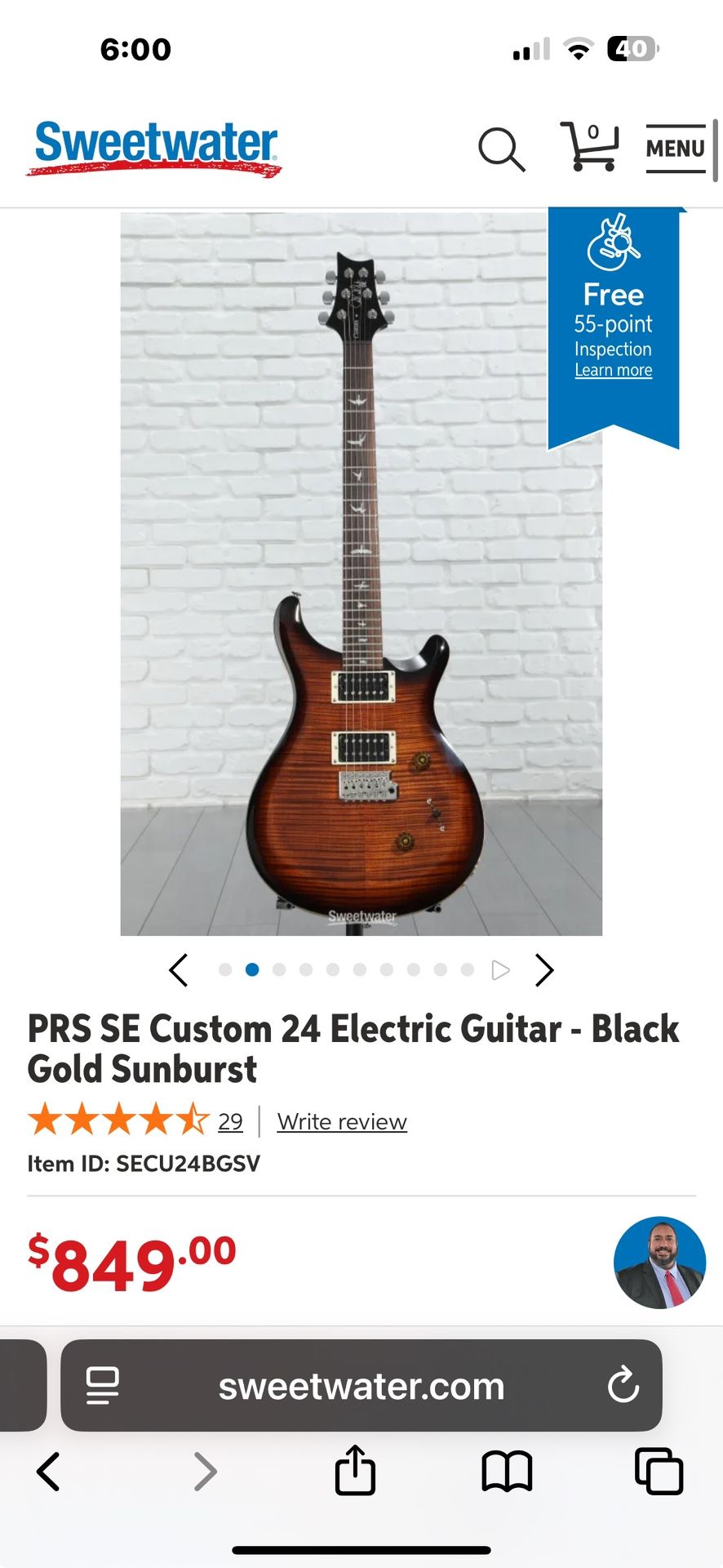 PRS SE Custom 24 Electric Guitar With Blackstar HT Club 40 MK III 40W 1x12 Tube Guitar Combo Amp Black