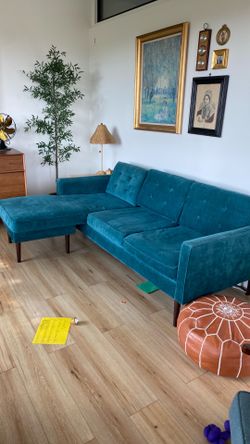 West elm blue velvet couch MCM