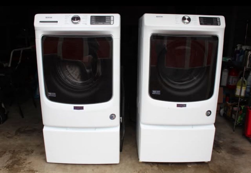 Maytag Whirlpool Washer & Dryer + Pedal Stools 4.8-cu ft Front Loader Dryer 7.3-cu ft Fully Working