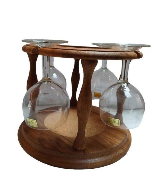 Wood Bottle Holder & Glass