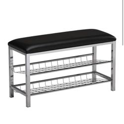 Chrome/Black Vinyl Shoe Rack Organizer and Bench